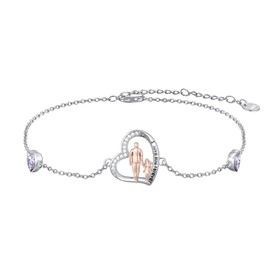PROESS 925 Sterling Silver Father Daughter Bracelet June Birthstone Daughter Bracelet Jewelry for Women Valentine's Day Christmas Birthday Gift For Mother Daughter