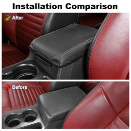 Voodonala for Challenger Center Console Cover Armrest Cover Pad for 2009-2014 Dodge Challenger Interior Accessories, Black Fake Leather 1pc