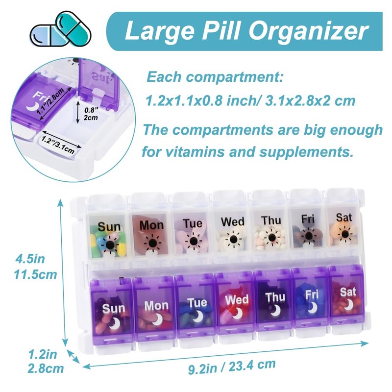 Shintop AM PM Pill Organizer 7 Day, Removable Lid Weekly
