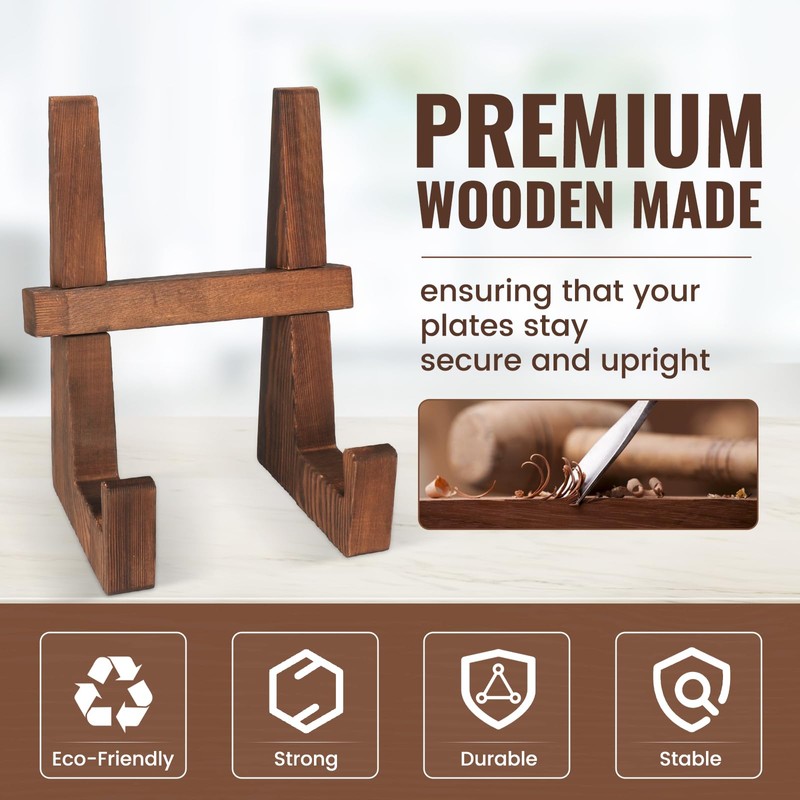DEBETOOL Wooden Plate Stand - 8.8inch Wood Plate Holder Stand