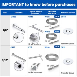 [Patent] Muzata 20 Pack 3/16" Invisible Cable Railing Kit Hardware Invisible Receiver Swage Stud End for 2"x2" 4"x4" Wood Metal Post T316 Stainless Steel Deck Cable Railing System 10 Pair CR27