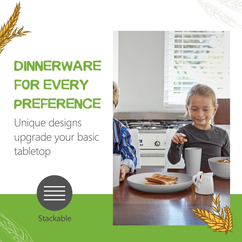 Teivio 32-Piece Kitchen Plastic Wheat Straw Dinnerware Set, Service for