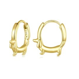 Dachshund Dog Hoop Small Earrings for Women 925 Sterling Silver Hypoallergenic Animal Earring Cute Dainty Tiny Puppy Dog Earrings for Pet Lover Bff (Gold)