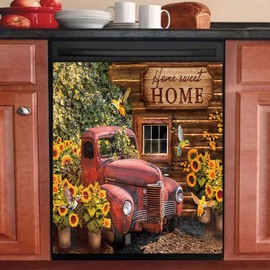Home Sweet Home Dishwasher Magnet Door Cover,Farm Sunflower Refrigerator Magnets Kitchen Decorative,Hummingbird Fridge Magnetic Panel Decal,Red Car Decor Sticker for Home Appliance 23"x17"