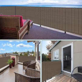 ECOOPTS 2.5'x116' Balcony Privacy Fence Screen with Zip Ties, Outdoor UV Protection Fence Cover for Balcony Porch Patio Deck Yard (Brown)