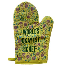 World's Okayest Chef Oven Mitt Funny Cooking Floral Kitchen Glove Gag Gift Funny Graphic Kitchenwear Cool Sarcastic Novelty Cookware Yellow Oven Mitt