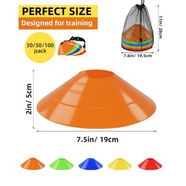 suzmei 30 Pack Soccer Cones with Carry Bag for Sports Training, Disc Cones for Sports Training with Mesh Bag, Sports Cones for Training Drills Practice