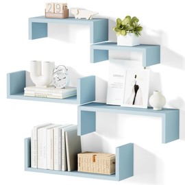 SRIWATANA Floating Shelves for Wall, Wall Shelves for Bathroom, Bedroom, Living Room, Kitchen, Office, Wood Shelves for Wall Decor Set of 5 (Blue)