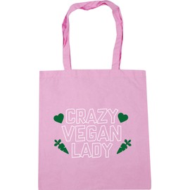 Hippowarehouse Crazy vegan lady Tote Shopping Gym Beach Bag 42cm x38cm, 10 litres