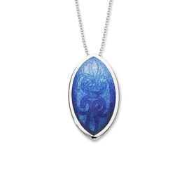 Ortak 925 Sterling Silver Handmade Pendant Necklace Pictish Symbol Stone Inspired Hot Glass Hand Enamel In Oasis Colourways Alba Collection Pointed Oval Design Scottish Fine Jewellery Made In Scotland