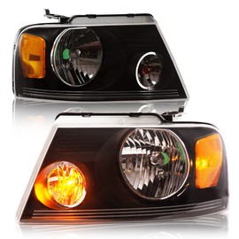 PIT66 Headlights Assembly, Compatible with 2004-2008 Ford F150/06-08 Lincoln Mark LT, (NOT FIT 04 F150 Heritage/Flareside Beds Models) Smoky lens Black Housing Clear Reflector