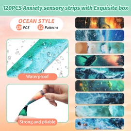 120 Pieces Anxiety Sensory Stickers with 2 Textured Stickers - Desk Fidget and Calming Stickers with Storage Box for Adults & Teens - Anxiety Relief Sensory Strips (Ocean)
