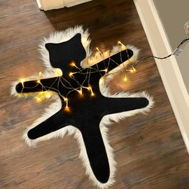 LARFOEK Light Up Fried Cat Rug, Christmas Vacation Decorations Vacation Village Gifts Funny Christmas Decoration Rug with Light Always On or Flashing Halloween Decor (Warm Light)