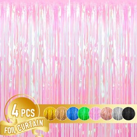 Dazzle Bright 4 Pack Backdrop Curtain, 3FT x 8FT Metallic Tinsel Foil Fringe Curtains Photo Booth Background for Baby Shower Party Birthday Wedding Engagement Bridal Shower (Multicolor)