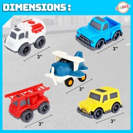 Playkidiz 5 Pack Toddler Car Toys Playset - Toy Cars, Including Airplane, Fire Truck, Ambulance, Pick Up Truck and Jeep, Ideal Car Set Gift for Ages 3-5 (Colors May Vary)