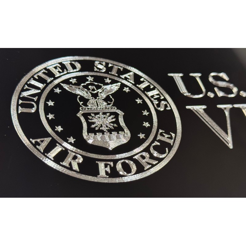 Bold Engraved US Air Force Veteran Aluminum Metal Black Diamond