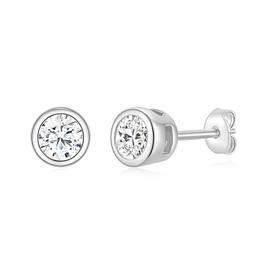 SHINYSO 925 Sterling Silver Stud Earrings with Round Cubic Zirconia Silver Mini Earrings for Women Girls