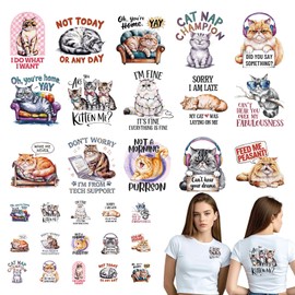 Falueqg Dtf Transfers Ready to Press - 20Pcs Funny Cat Iron on Transfers for Tshirts, Cat Lovers Iron on Decals Patches, Cute Kitten Heat Transfer Vinyl Stickers for Clothing Pillows Bag DIY Crafts
