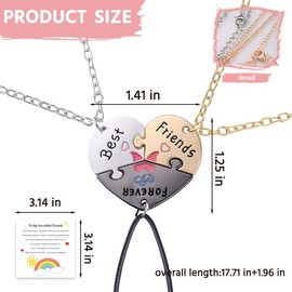 Best Friend Puzzle Necklaces 3 Best Friends Birthday Christmas Gifts for Women Besties Friendship Matching Necklaces Friend Friendship Gifts Cards for Friends Heart Necklace for Women