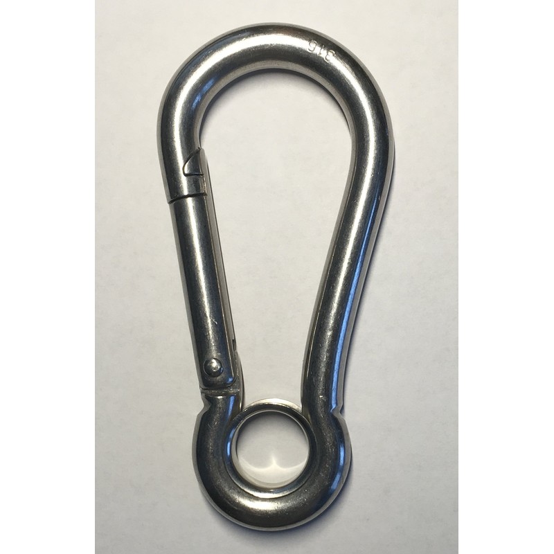 Stainless Steel 316 Spring Hook with Eyelet Carabiner 1/2" Marine