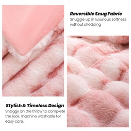 Touchat Luxury Faux Rabbit Fur Throw Blanket for Couch, Super Heavy Warm Cozy Blanket for Sofa Bedroom Living Room, Ultra Soft Fluffy Reversible Plush Blanket for Home Decor Gifts, Tie-dye Pink