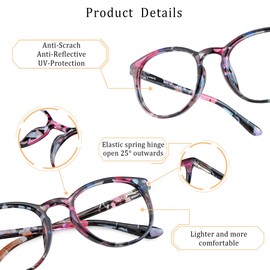 LifeArt Blue Light Blocking Glasses, Anti Eyestrain, Computer Reading Glasses, Gaming Glasses, TV Glasses for Women, Anti Glare (Floral, 3.00 Magnification)
