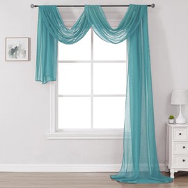 DONREN Teal Window Scarf for Outdoor Decoration - Add Luxury Beautiful Elegant Effect to Curtain Panels (1 Panel, 52 x 288 Inches Long)