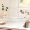 Oggi Large Dish Drying Rack - White & Bamboo Dish