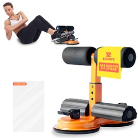 SQUATZ Portable Sit Up Bar Floor Holder with 2 Strong Suction Cups for Abs, Pull Up Bar, Sticky Pad, Adjustable Foot Holder for Thigh, Workout for Office Home Gym for Men and Women, Support 661 lbs