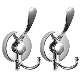 Greyoe Pack of 2 Suction Cup Hooks, Suction Cups with Hooks, Strong Vacuum Suction Hooks for Bathroom, Kitchen, More, Stainless Steel, Load Capacity up to 5 kg, Silver
