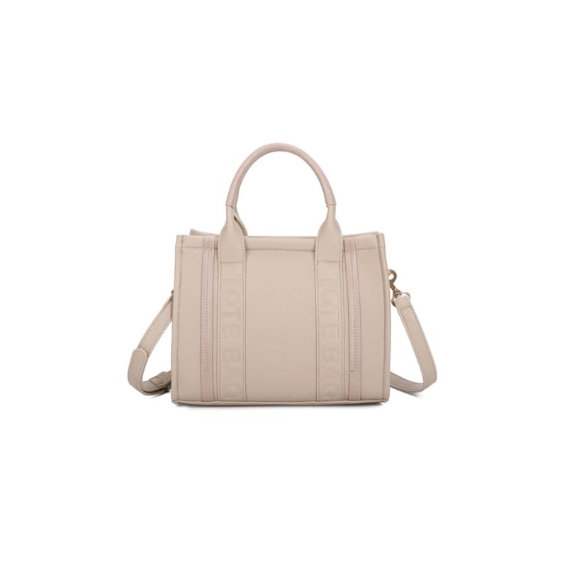 LeahWard Ladies Small Tote Bag, Embossed Text Design, Detachable Shoulder