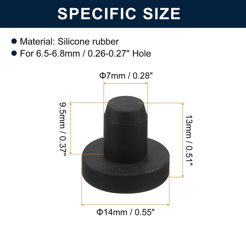 sourcing map 16 Pieces Black Rubber Stopper, 7mm Plug Holes
