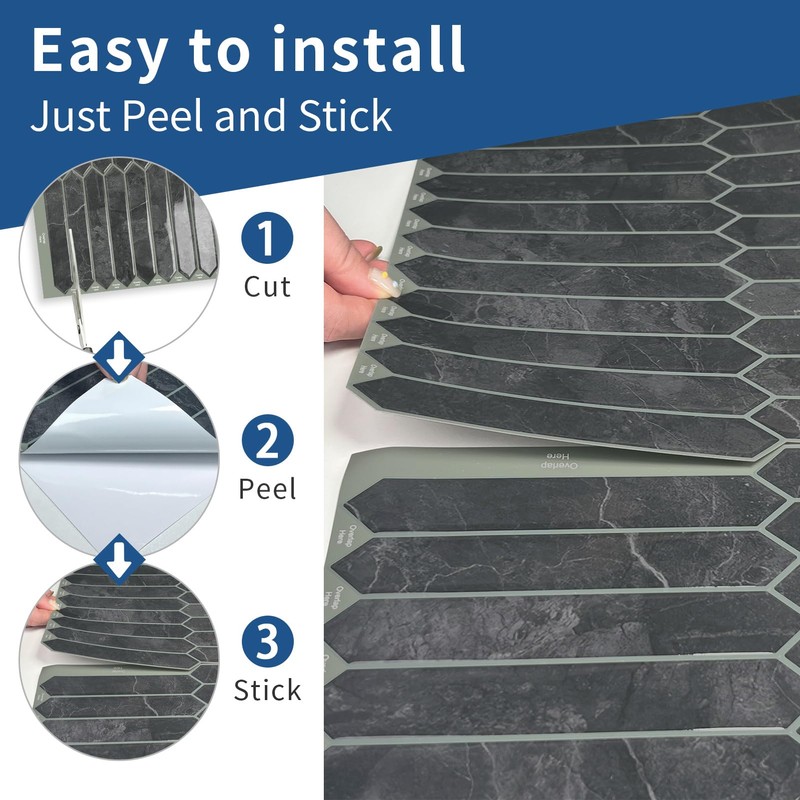 Grey Long Hexagon Tile Peel and Stick Backsplash, 10 Sheets