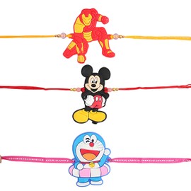 IGH Designer Cartoon Rakhi for Brother Rakhis with Greeting Card | Traditional & Stylish Raksha Bandhan Wristbands, Pack of 3, no gemstone