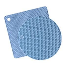 Daixers 2 Pack Silicone Trivet Mat, Hot Pads Non-slip Insulation Mats for Home Kitchen (Blue)