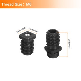 QUARKZMAN Set of 4 Levelling Feet, M6 x 15 x 15 mm, Plastic Adjustable Furniture Level, Rectangular Tube Screw-In Gliders, Suitable for Hole 22 mm for Table, Chair, Furniture, Black