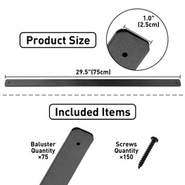 NEXIPRO 29.5 Inch Aluminum Deck Balusters, 76 Pack Hollow Flat Deck Spindles, Black Metal Deck Railing for Outdoor Stair Deck Porch