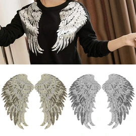 Juego de 2 pares de alas de lentejuelas, pegatinas adhesivas, parche de lentejuelas, alas de ángel grandes, parches de lentejuelas para ropa, chaquetas, pantalones vaqueros, vestido, falda