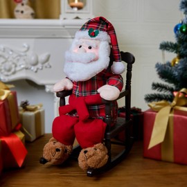 Christmas Animatronic Rocking Chair Santa Claus Decoration - 18 inch Animated Talking Santa Toys, Xmas Gift Sitting Santa Figure with Rocks, Sings, Mouth Move, Illuminated Face for Indoor, Table, Home