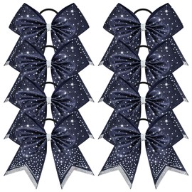 8PCS Glitter Cheer Bow Large Cheer Bows Rhinestones Hair Bows Girls 8"Cheerleading Bows Bulk Elastic Band Ponytail Holder for Teen Girls College Sports Competition Blue