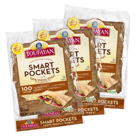 Toufayan Whole Wheat Smart Pockets Pita Bread | Low Sodium | Low Calorie | Vegan (3 Pack, 18 Pitas Total)