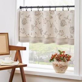 jinchan Linen Blend Rustic Taupe Floral Valance Double Layer Blackout Valance 18 Inch Cottagecore Farmhouse Window Treatment Decor for Kitchen Bedroom Living Room Rod Pocket 1 Panel Tan on Beige