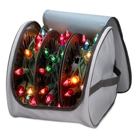 Premium Christmas Light Storage Bag – Heavy-Duty 600D Tear-Proof Material with Reinforced Handles – Includes 3 Reels, Stores up to 375 Ft of Mini Lights & Extension Cords – Grey with PVC Lining