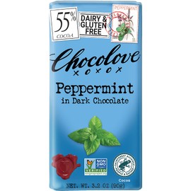 Chocolove Peppermint in Dark Chocolate, 55% Cacao | Pack of 6 | Non GMO, Rainforest Alliance Certified Cacao | 3.2oz Bar