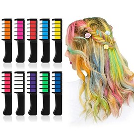 HomeChi Peine de tiza para el cabello de 10 colores, Temporal peine de tiza para teñir el cabello lavable para niñas y niños, tiza para el cabello temporal no tóxica para fiestas de bricolaje cos-play, cumpleaños, Navidad, festivales de Halloween