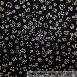 Signature BonEful Fabric FQ Cotton Quilt VTG Black Gold Metallic Xmas Dot Swirl Old Scroll