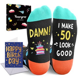 HAPPYPOP 50TH Birthday Gift Ideas - Socks for 50 Year Old Women Men Her Him, Happy Birthday Gifts with Cards for Man in Their 50s