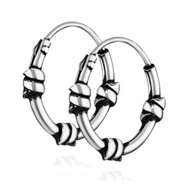 Nklaus Pair of Creole Earrings 925 Sterling Silver Celtic Celtic Gothic 12 mm Solid 7229