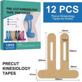 Cinta Kinesiológica Precortada para Rodilla, 12 Piezas, Impermeable, Transpirable, Soporte Deportivo para Fitness y Running