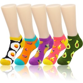 woosnscly Funny Socks for Women Men Colorful Crazy Ankle Socks Cotton Cozy Novelty Funky Graphic Patterned Short Socks Cool Gifts for Female, Fun Food Socks 5 Pairs